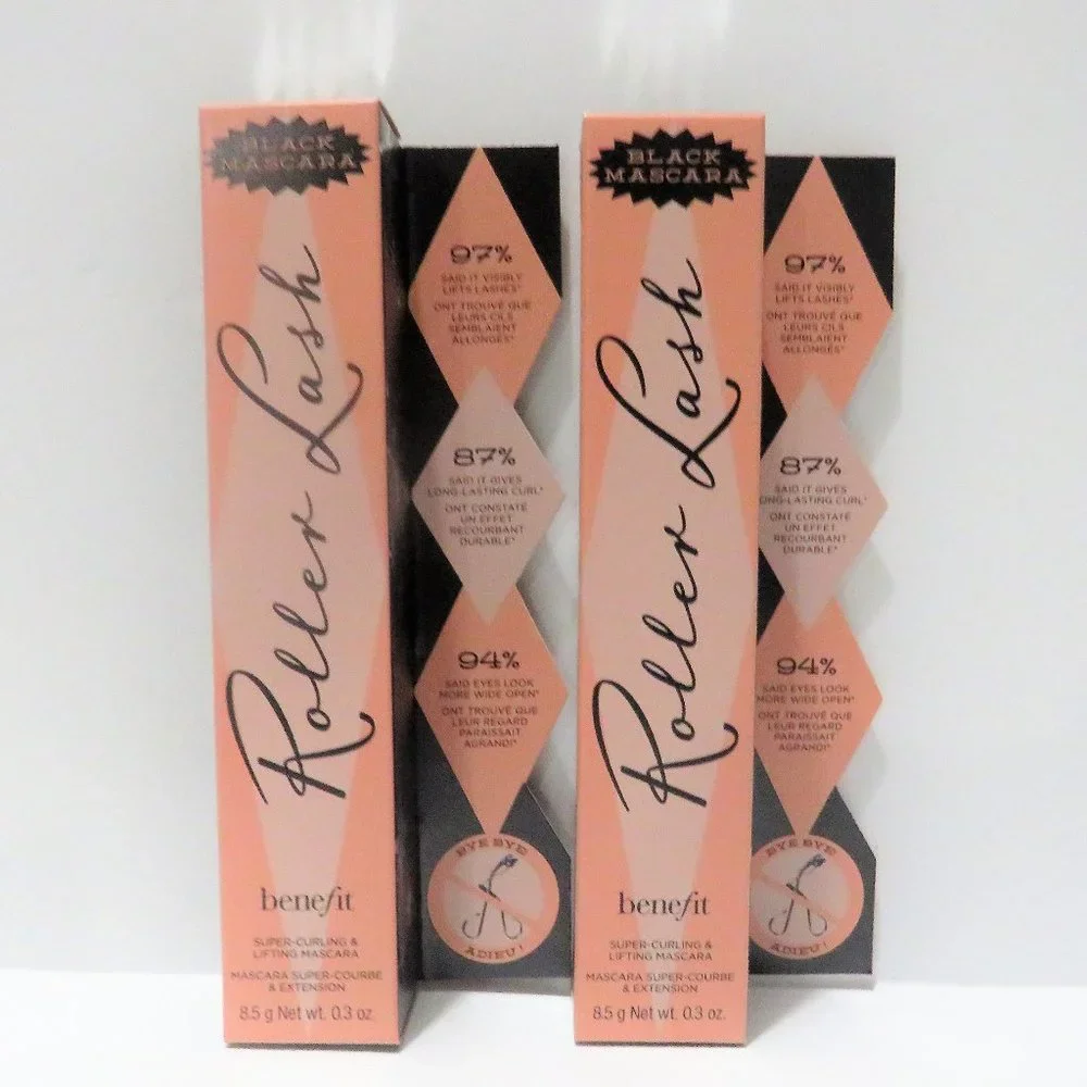BENEFIT ROLLER LASH SUPER-CURLING & LIFTING MASCARA - BLACK 0.3 OZ 2 PC LOT